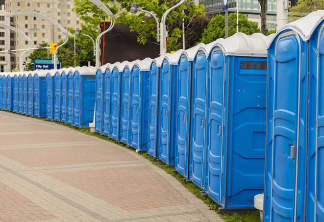 Seasonal porta potty units set up at a Bozeman, Montana venue